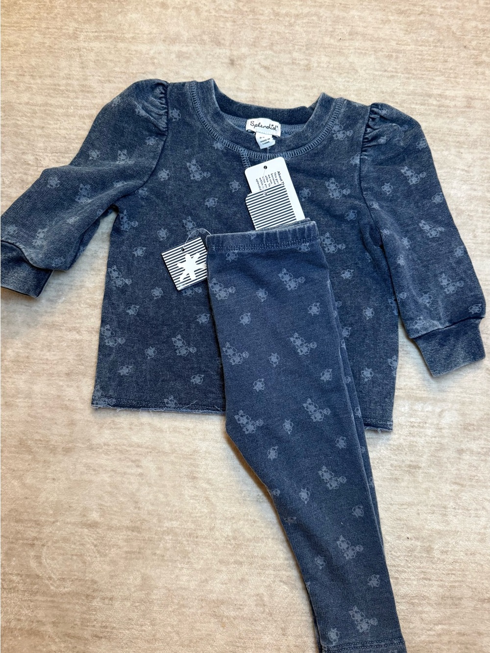 Splendid Dark Blue Floral-Print Two-Piece Pajama Set